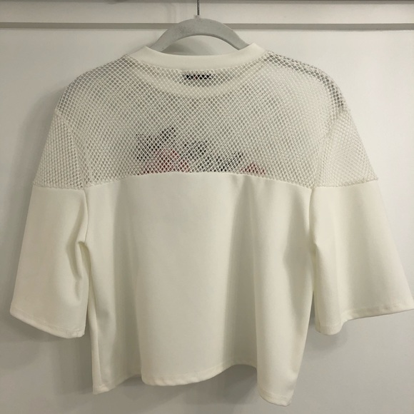 White Cropped Mesh Top - Picture 4 of 5
